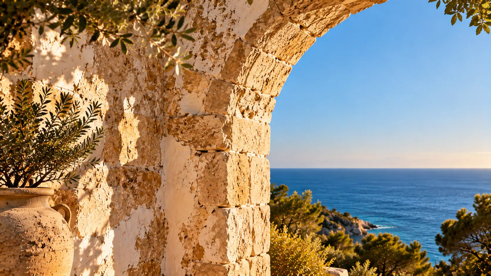 Arco de piedra con la cal desgastada